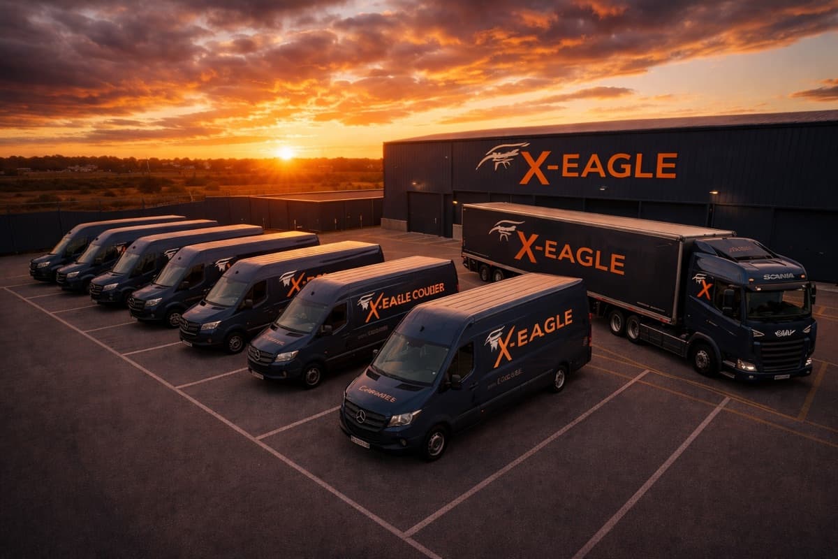 X-Eagle courier fleet lineup at depot