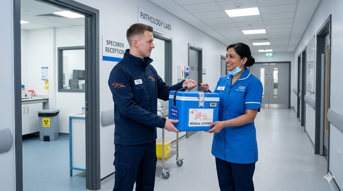X-Eagle medical courier delivery at NHS hospital