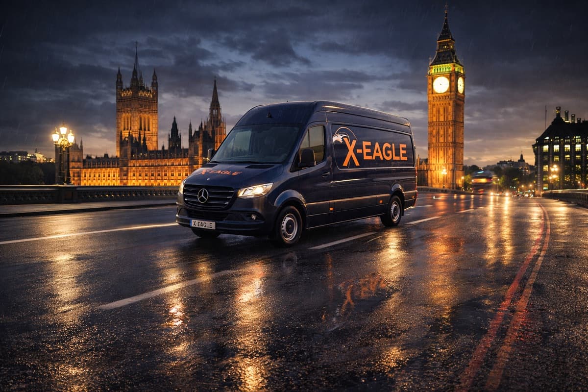 X-Eagle courier van at Westminster Bridge London